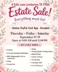 Family Estate Sale 09/17-09/19 open up at 9AM